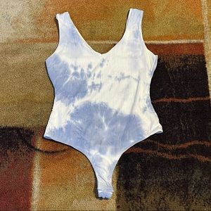 Blue and white tie-dye bodysuit